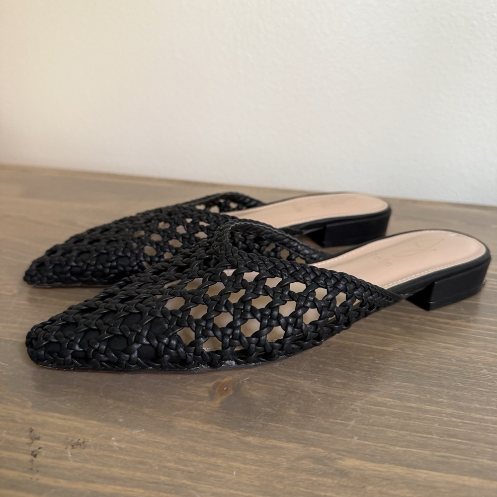 Joie Womens 7.5M Black Faux Leather Behold Slip On Pointy Toe‎ Mules Flats Shoes - Picture 2 of 8